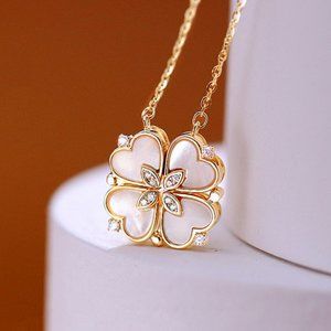 Magnetic Heart Shaped Clover Pendant Necklace Fashion Jewelry, Gold and White